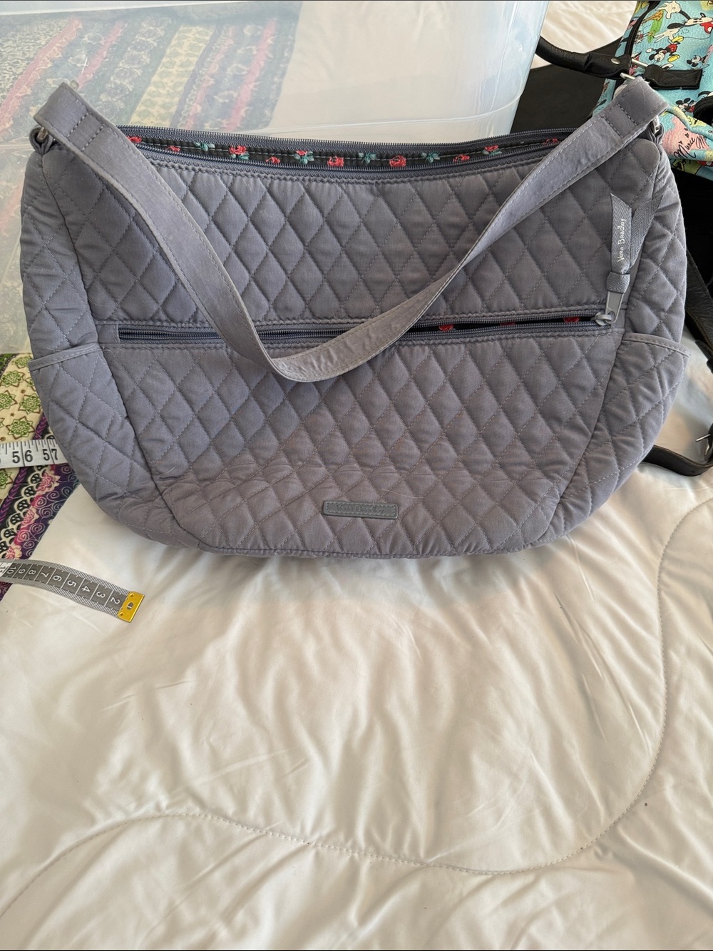 Vera Bradley Quilted Gray Shoulder Bag with Floral Trim